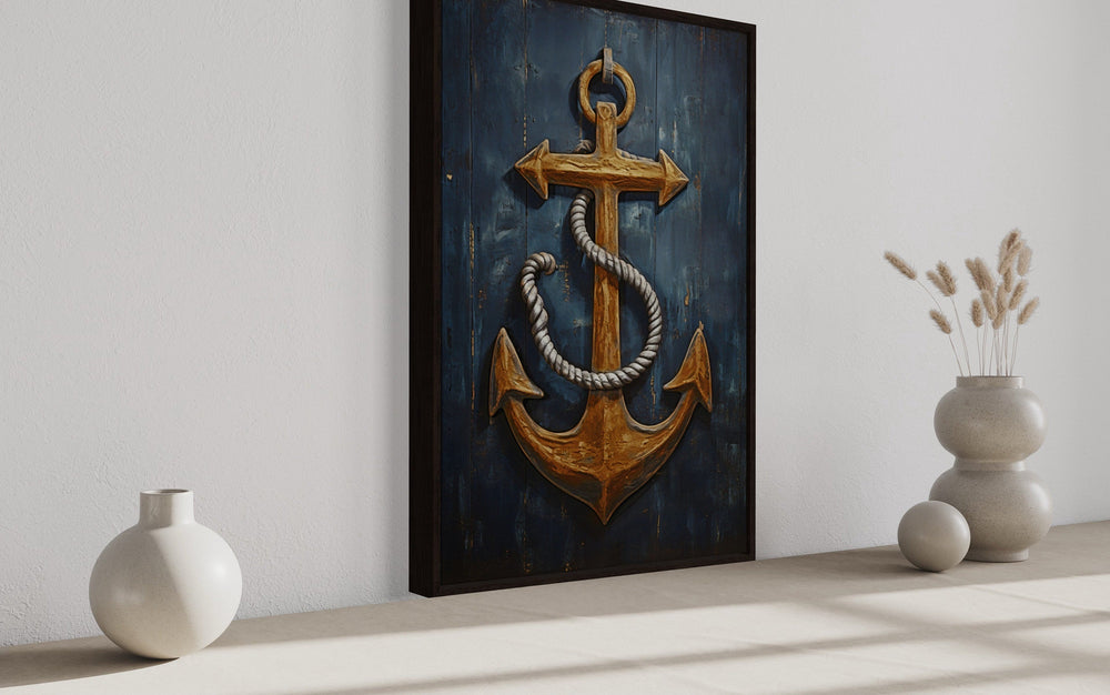 Nautical wall decor - Ship's Anchor Painting On Wood Nautical Framed Canvas Wall Art