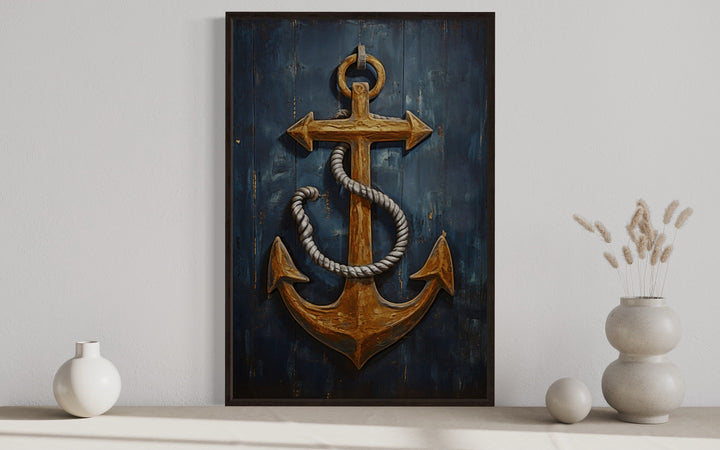 Nautical wall decor - Ship's Anchor Painting On Wood Nautical Framed Canvas Wall Art