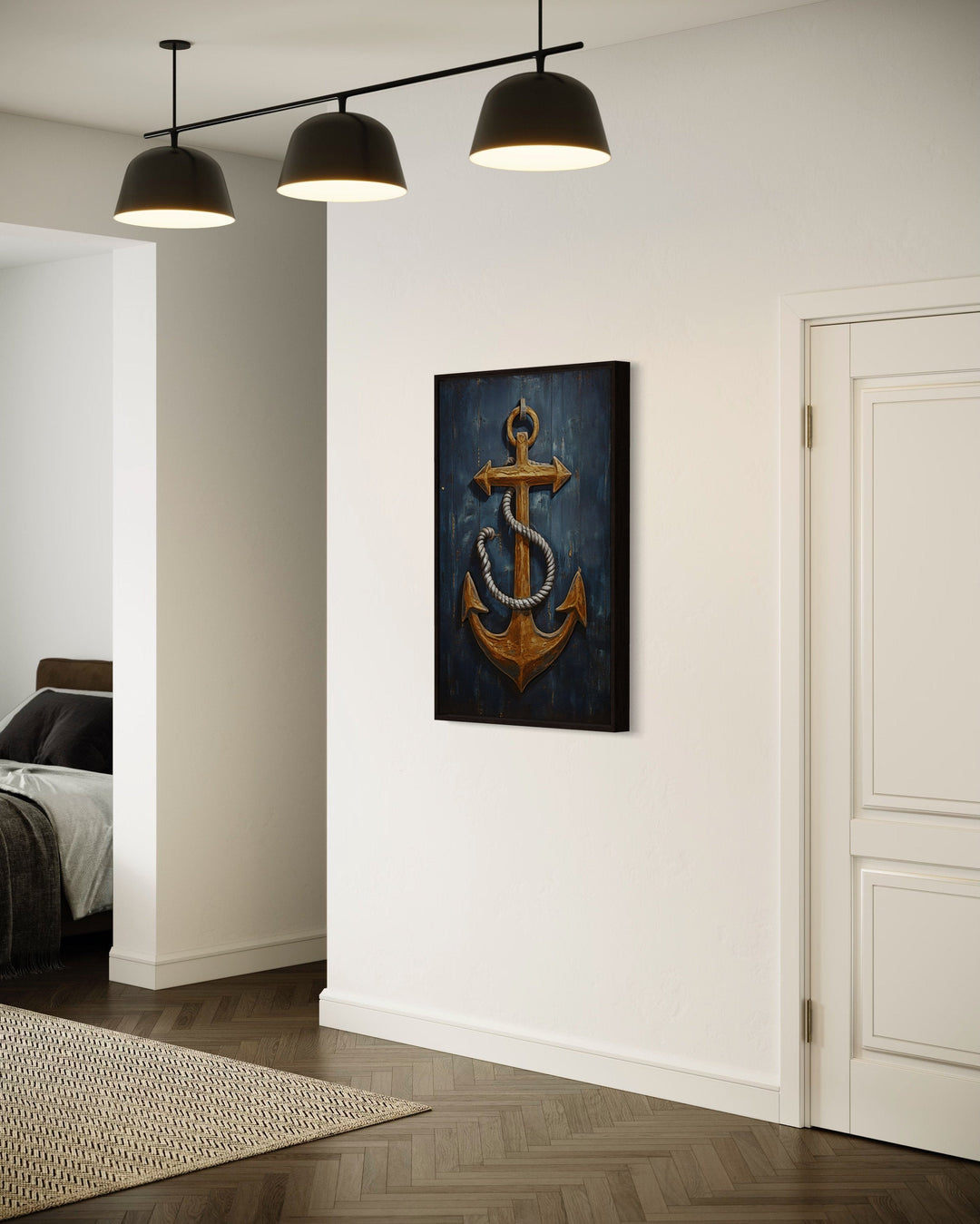 Nautical wall decor - Ship's Anchor Painting On Wood Nautical Framed Canvas Wall Art