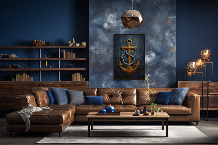 Nautical wall decor - Ship's Anchor Painting On Wood Nautical Framed Canvas Wall Art