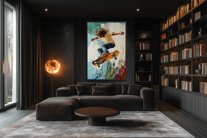 Skateboarder Wall Art Framed Canvas – Action Sports Decor | Colorful Wall Art for Men