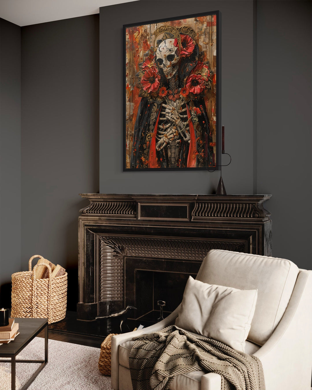 Skeleton Bridegroom With Flowers Gothic Halloween Wall Art