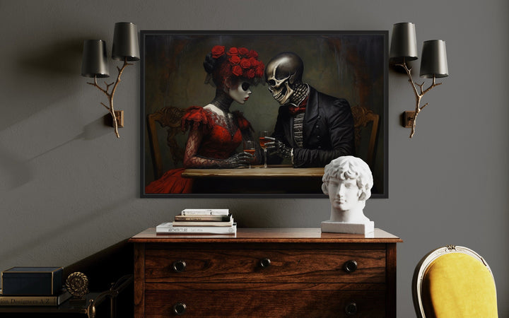 Skeleton Couple Romantic Gothic Framed Canvas Wall Art