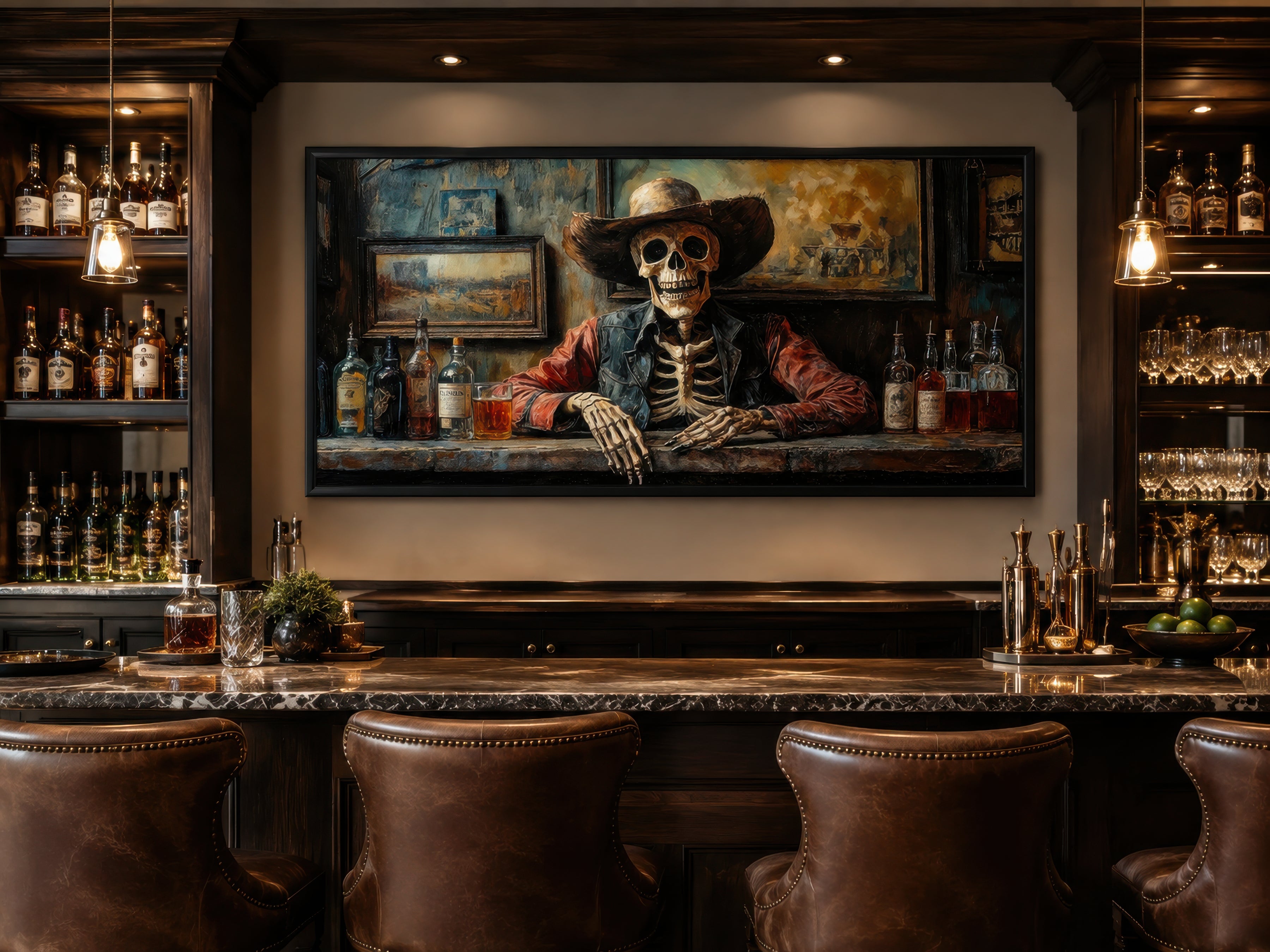 Skeleton Cowboy Barman Wall Art | Wild West Saloon Decor – Wall