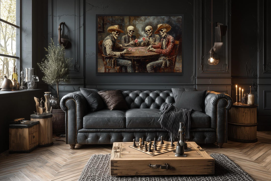 Skeleton Cowboys Playing Poker Western Gothic Canvas Wall Art