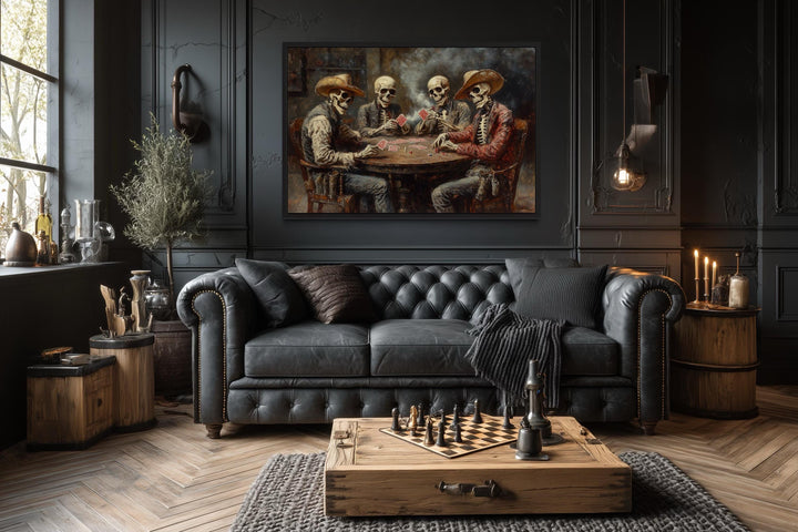 Skeleton Cowboys Playing Poker Western Gothic Canvas Wall Art
