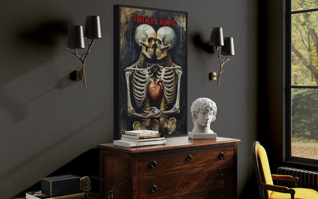 Skeleton Lovers Romantic Gothic Framed Canvas Wall Art