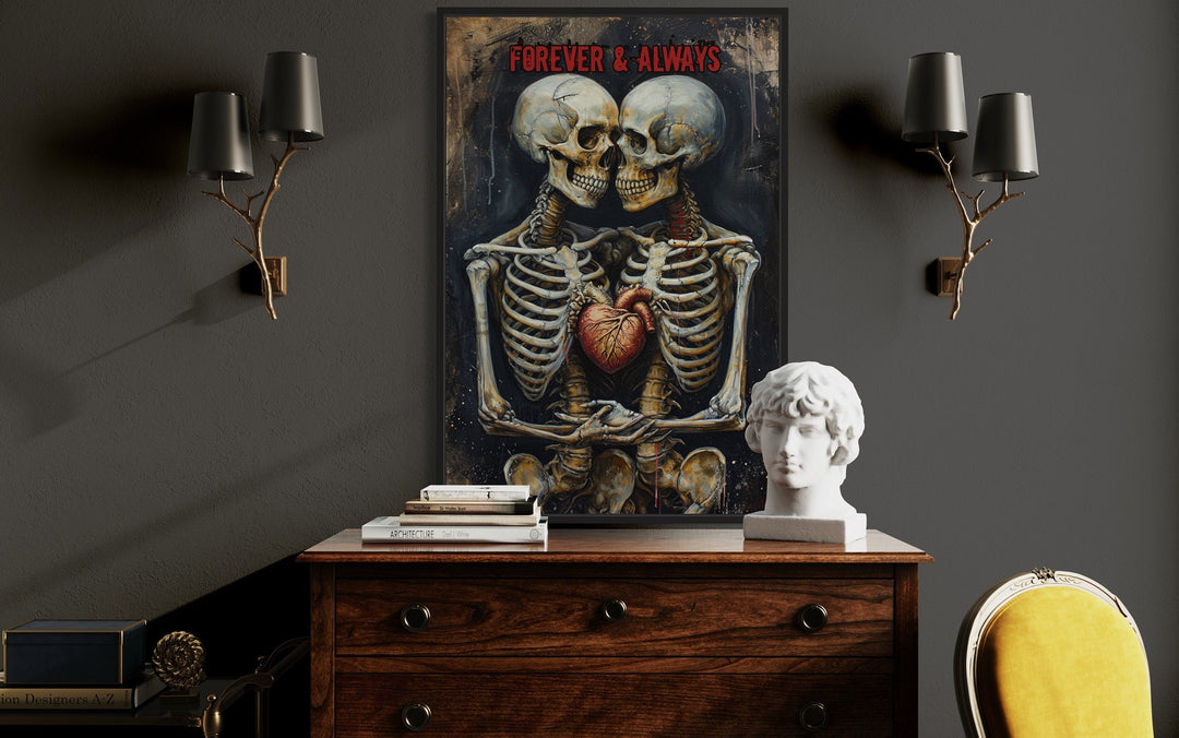 Skeleton Lovers Romantic Gothic Framed Canvas Wall Art