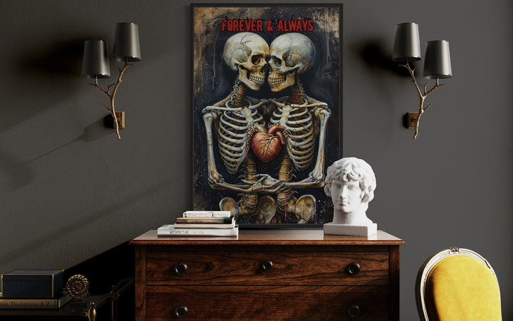 Skeleton Lovers Romantic Gothic Framed Canvas Wall Art