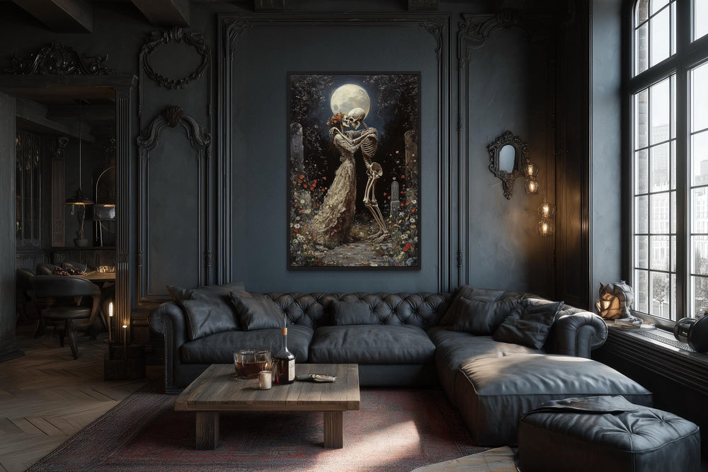 Skeletons Dancing At Cemetery Romantic Gothic Wall Art