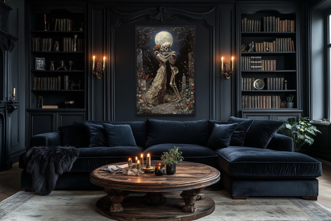 Skeletons Dancing At Cemetery Romantic Gothic Wall Art