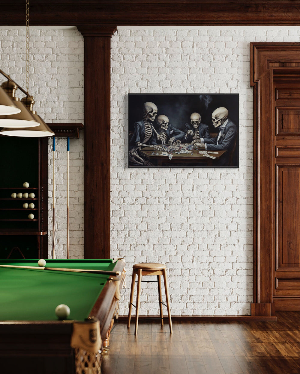 Skeletons Playing Poker Gothic Game Room Framed Canvas Wall Art