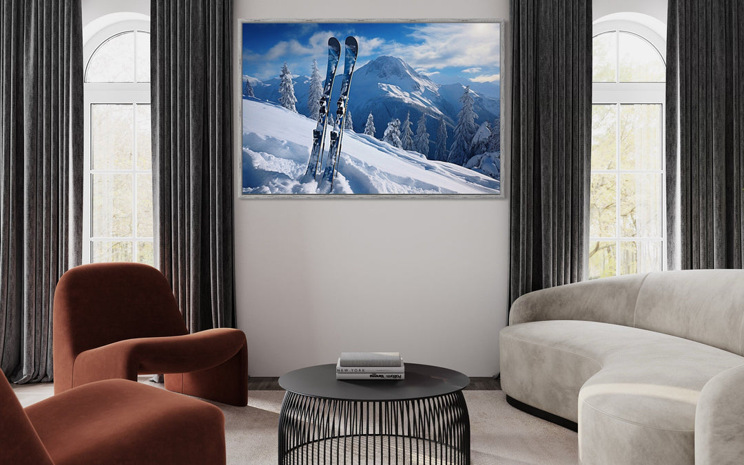 Ski in Snow at Mountain Resort Framed Canvas Wall Art