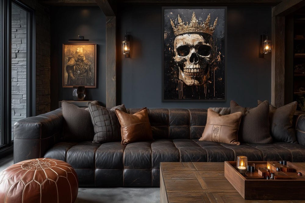 Skull Wearing Gold Crown Gothic Canvas Wall Art
