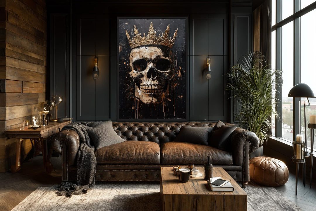 Skull Wearing Gold Crown Gothic Canvas Wall Art