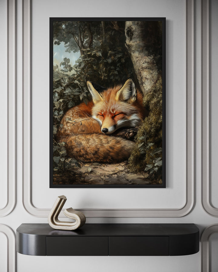 Sleeping Fox Framed Canvas Wall Art