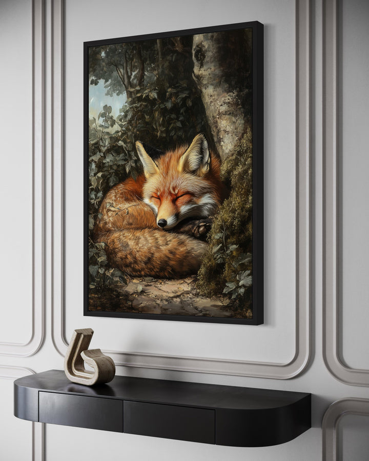 Sleeping Fox Framed Canvas Wall Art