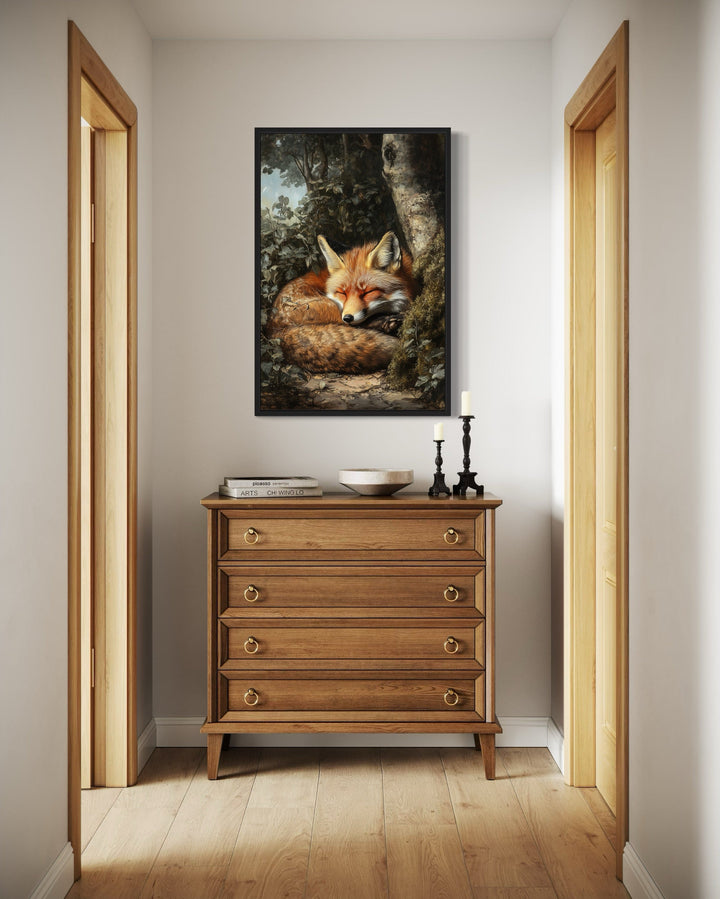 Sleeping Fox Framed Canvas Wall Art