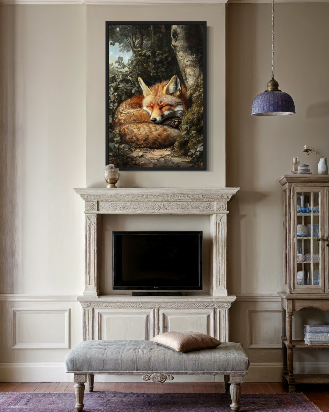 Sleeping Fox Framed Canvas Wall Art