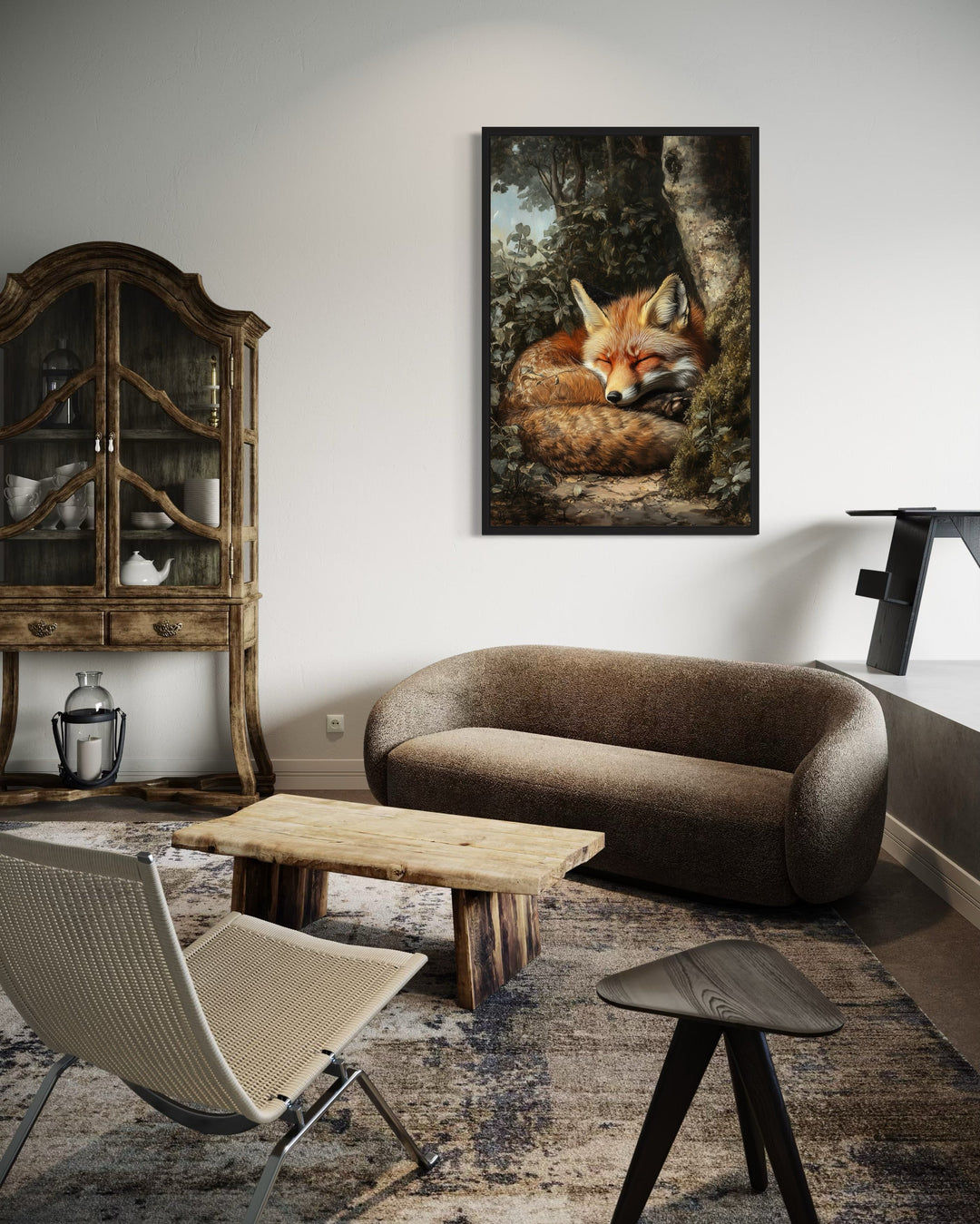 Sleeping Fox Framed Canvas Wall Art