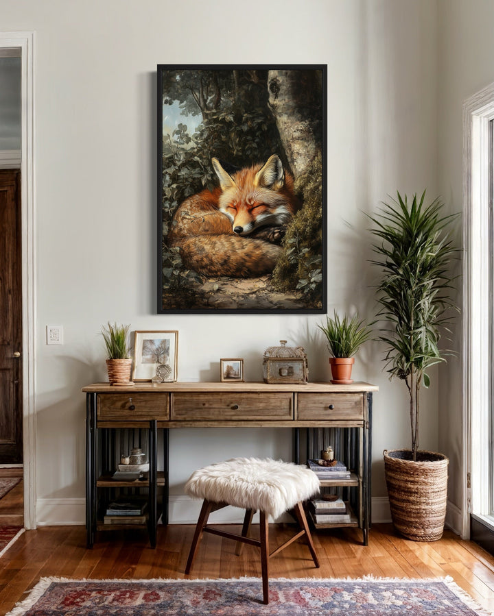 Sleeping Fox Framed Canvas Wall Art