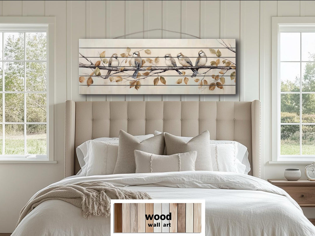 Small Birds on A Branch Distressed Wood Wall Art