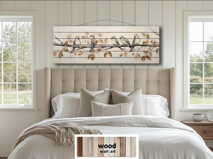 Small Birds on A Branch Distressed Wood Wall Art
