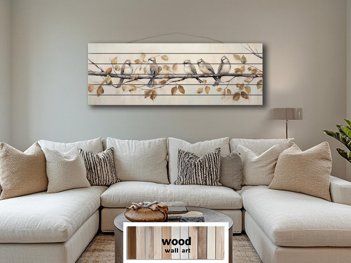 Small Birds on A Branch Distressed Wood Wall Art