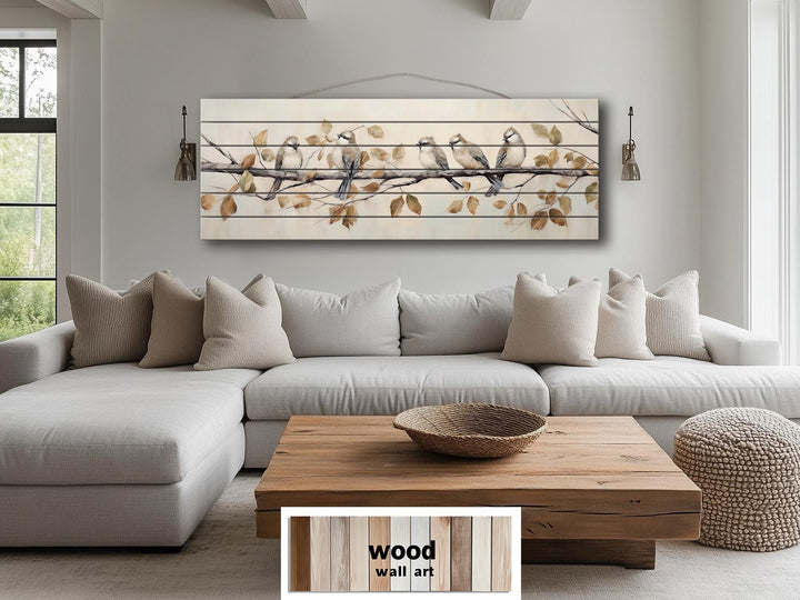 Small Birds on A Branch Distressed Wood Wall Art