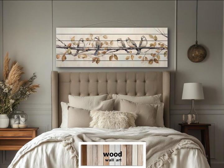 Small Birds on A Branch Distressed Wood Wall Art