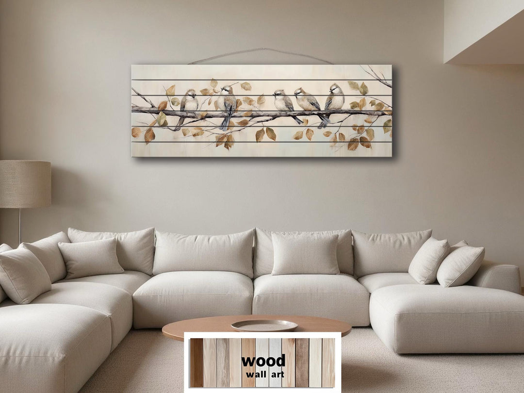 Small Birds on A Branch Distressed Wood Wall Art
