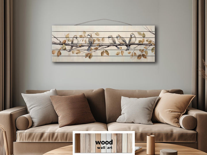 Small Birds on A Branch Distressed Wood Wall Art