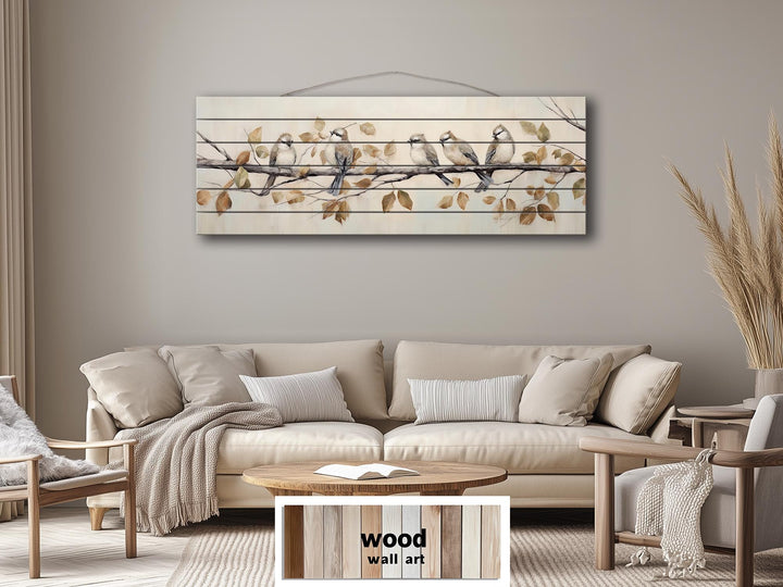 Small Birds on A Branch Distressed Wood Wall Art