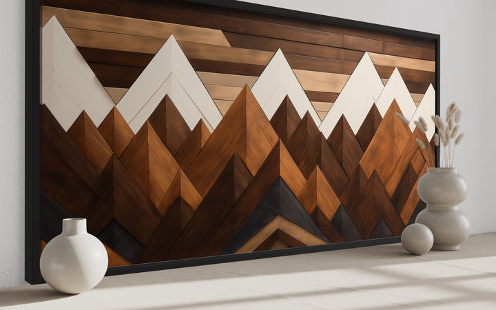 Snow Capped Mountains Layered Wood Panel Effect Canvas Wall Art side view