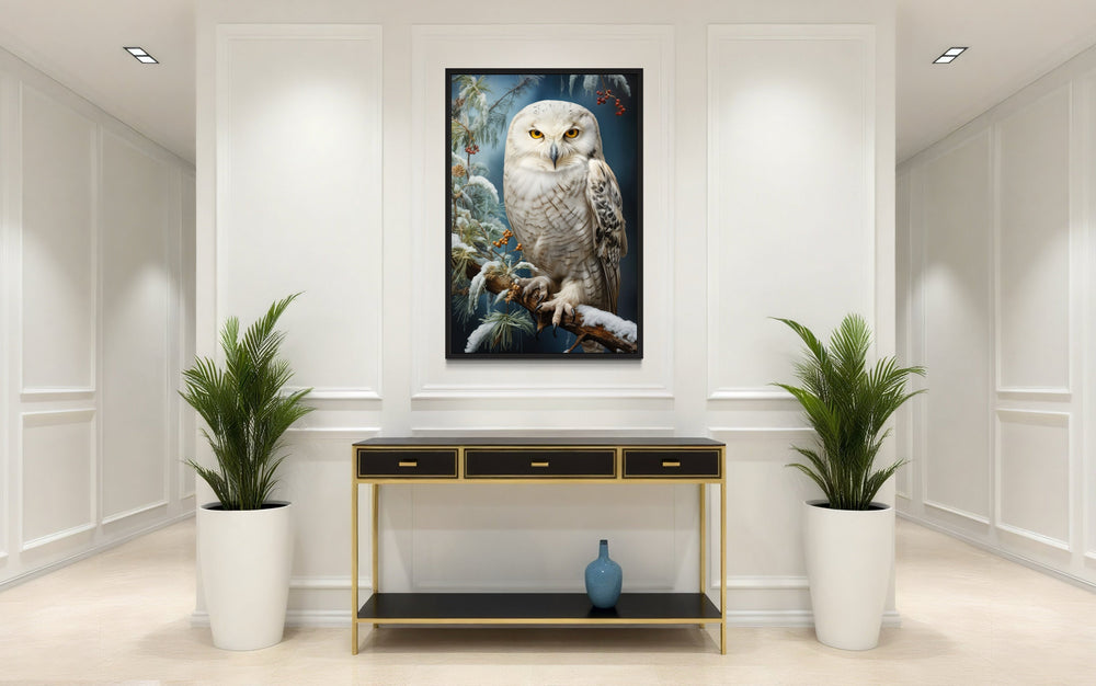 Snowy Owl Painting Framed Canvas Wall Art