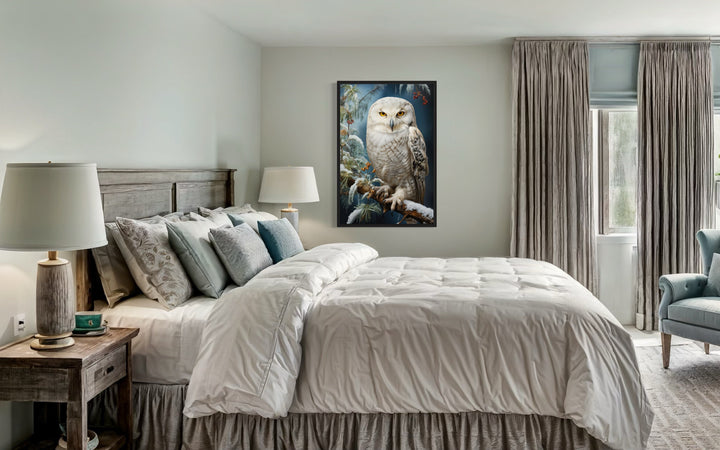 Snowy Owl Painting Framed Canvas Wall Art