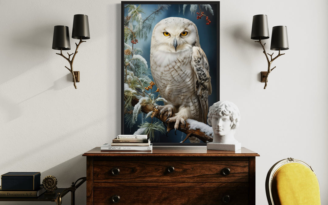 Snowy Owl Painting Framed Canvas Wall Art