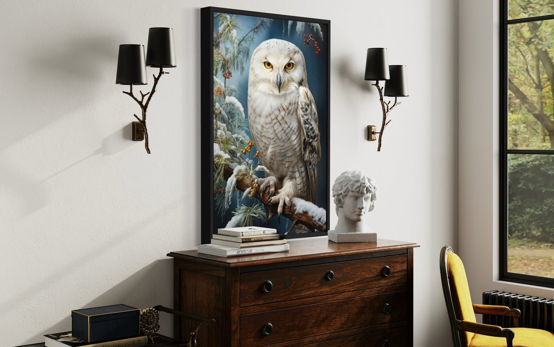 Snowy Owl Painting Framed Canvas Wall Art