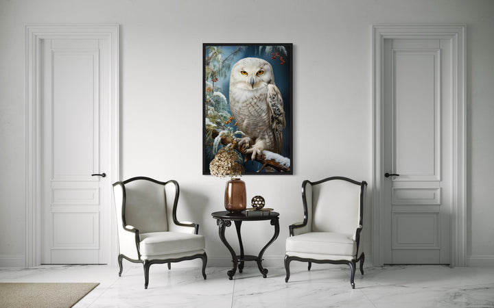 Snowy Owl Painting Framed Canvas Wall Art