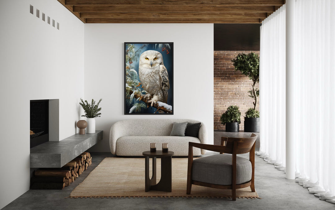 Snowy Owl Painting Framed Canvas Wall Art