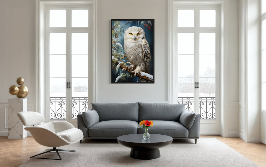 Snowy Owl Painting Framed Canvas Wall Art