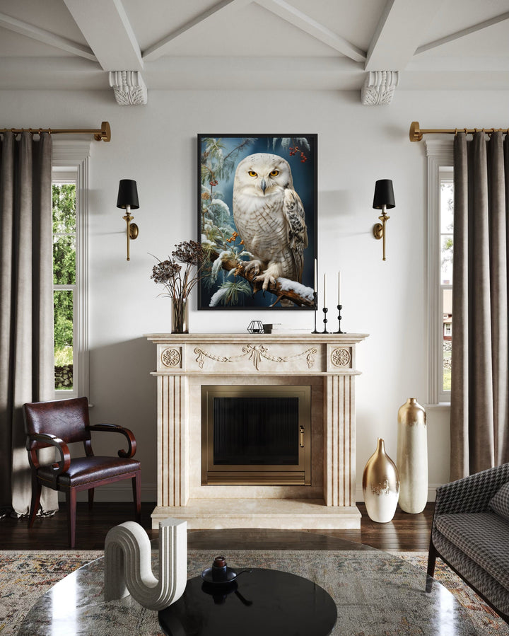 Snowy Owl Painting Framed Canvas Wall Art