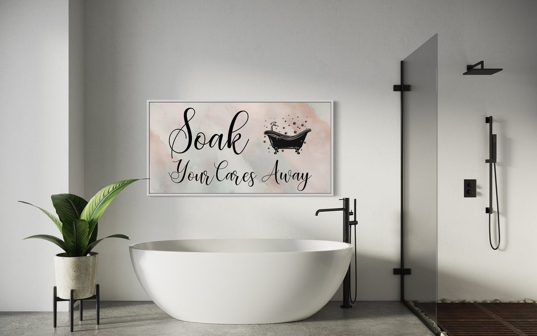 Soft Green Pink Soak Your Cares Away Zen Bathroom Wall Art