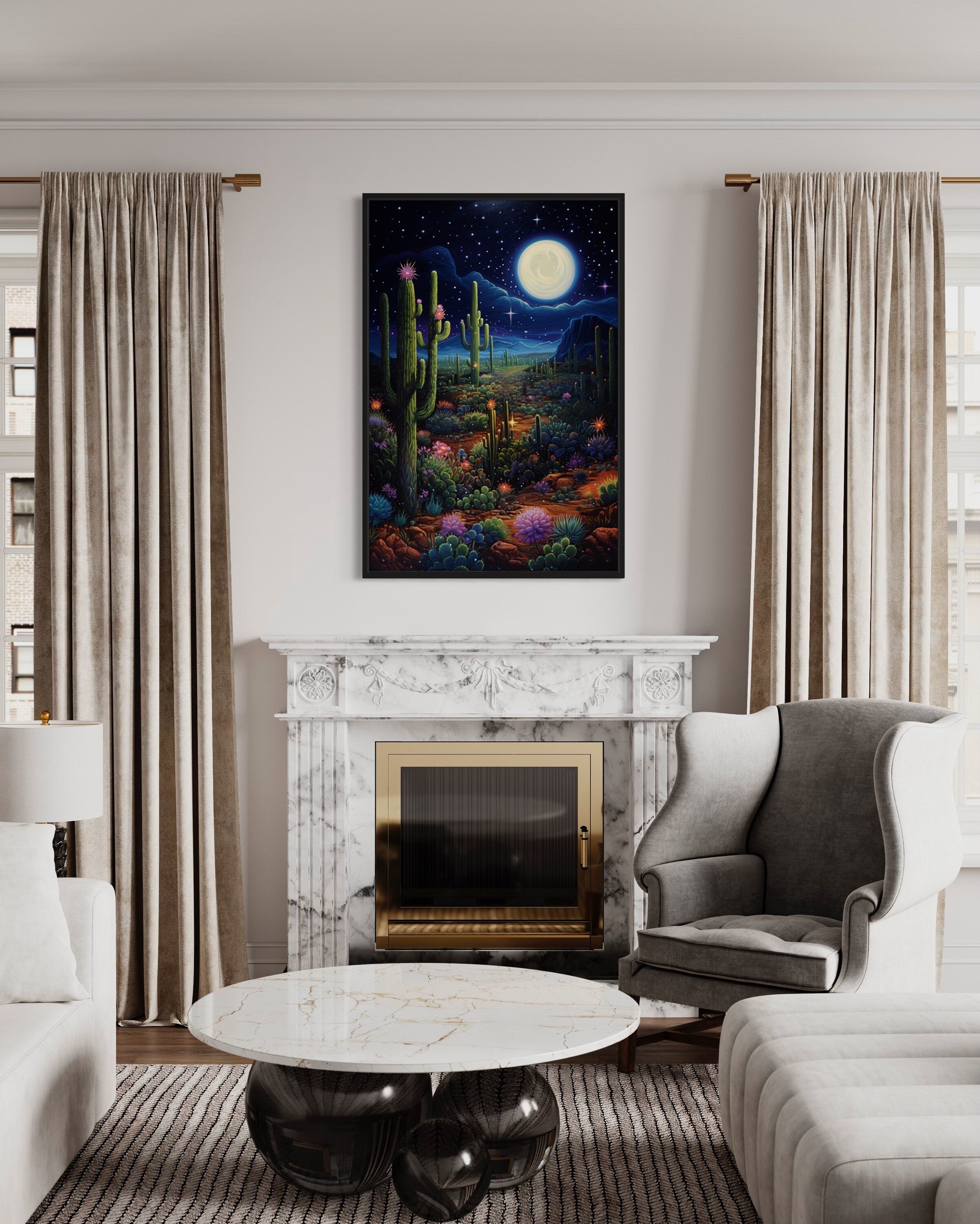 Sonoran Desert Night Framed Canvas Wall Art | Mexican Desert