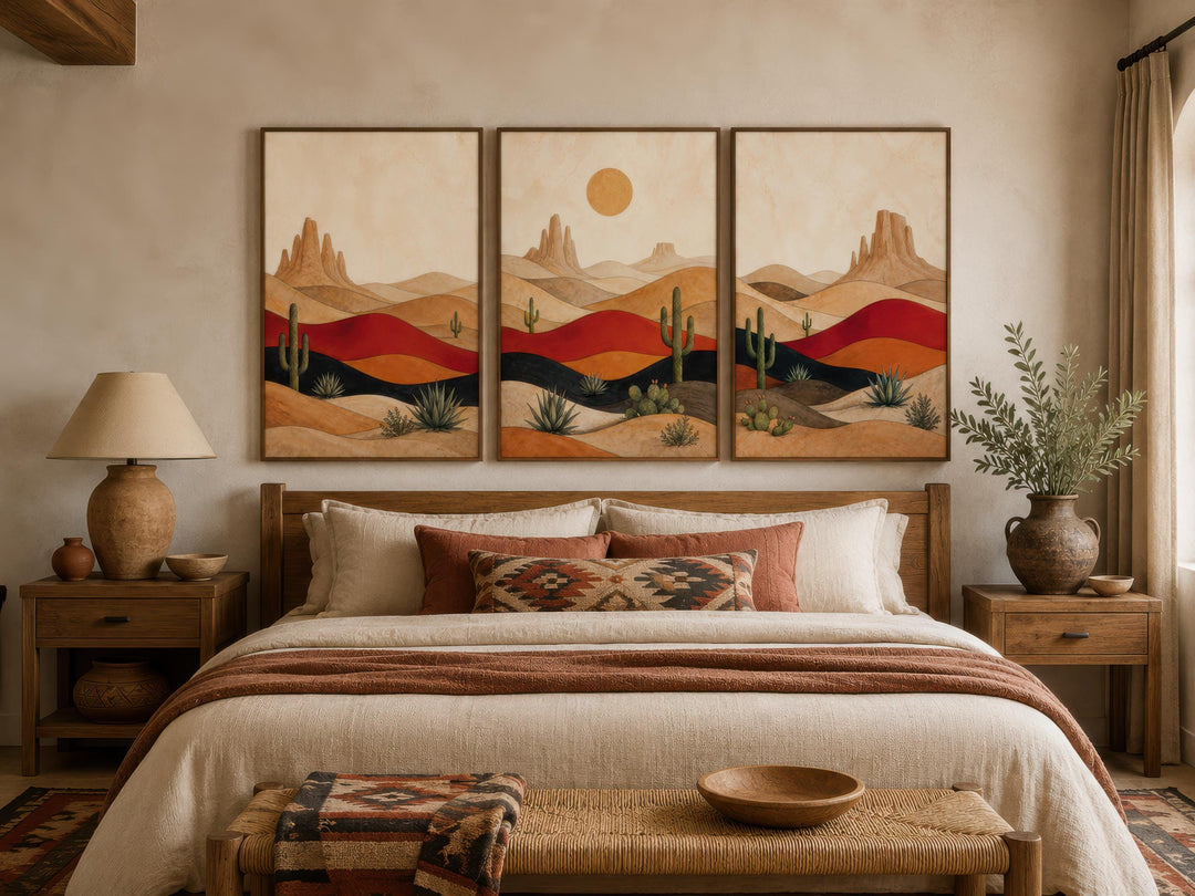Southwest Desert Wall Art – Mid Century Modern Art Set of 3 Cactus Canvas Prints