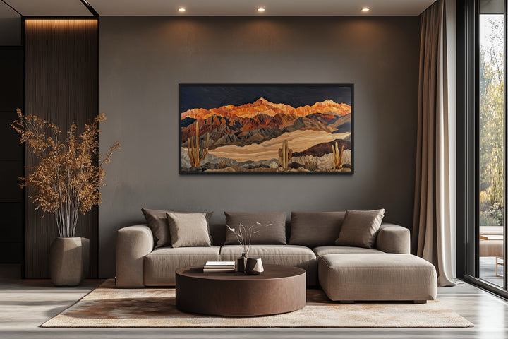 Southwestern Canvas Wall Art – Layered Wood Desert Landscape With Cactus Decor