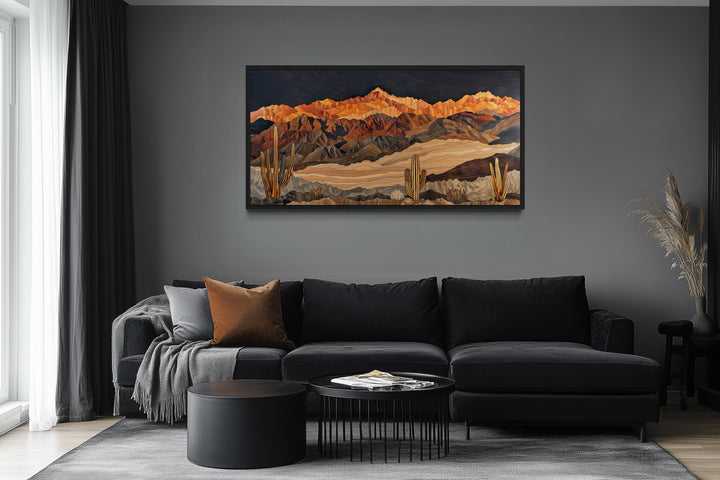 Southwestern Canvas Wall Art – Layered Wood Desert Landscape With Cactus Decor