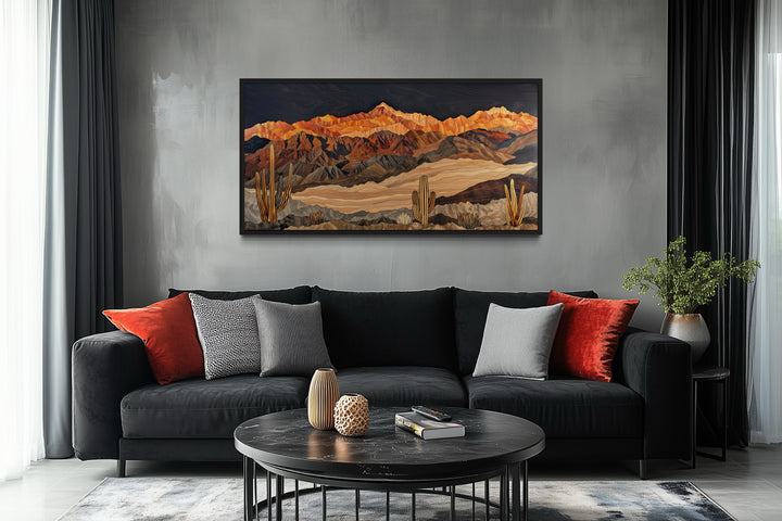 Southwestern Canvas Wall Art – Layered Wood Desert Landscape With Cactus Decor