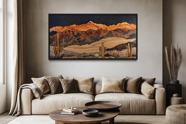 Southwestern Canvas Wall Art – Layered Wood Desert Landscape With Cactus Decor