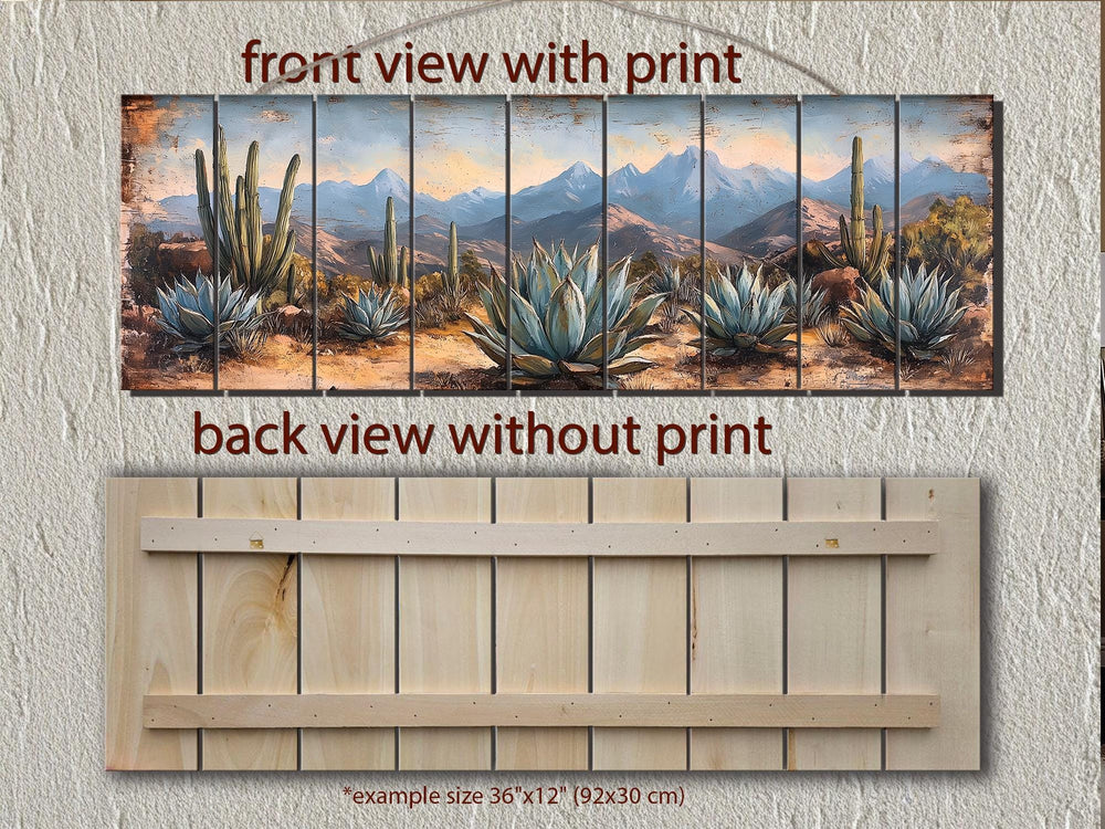 Southwestern Desert Agave Plants Long Horizontal Distressed Wood Wall Art